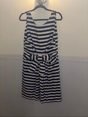 kate spade Blue and White Striped Sleeveless Dress with Waist Bow